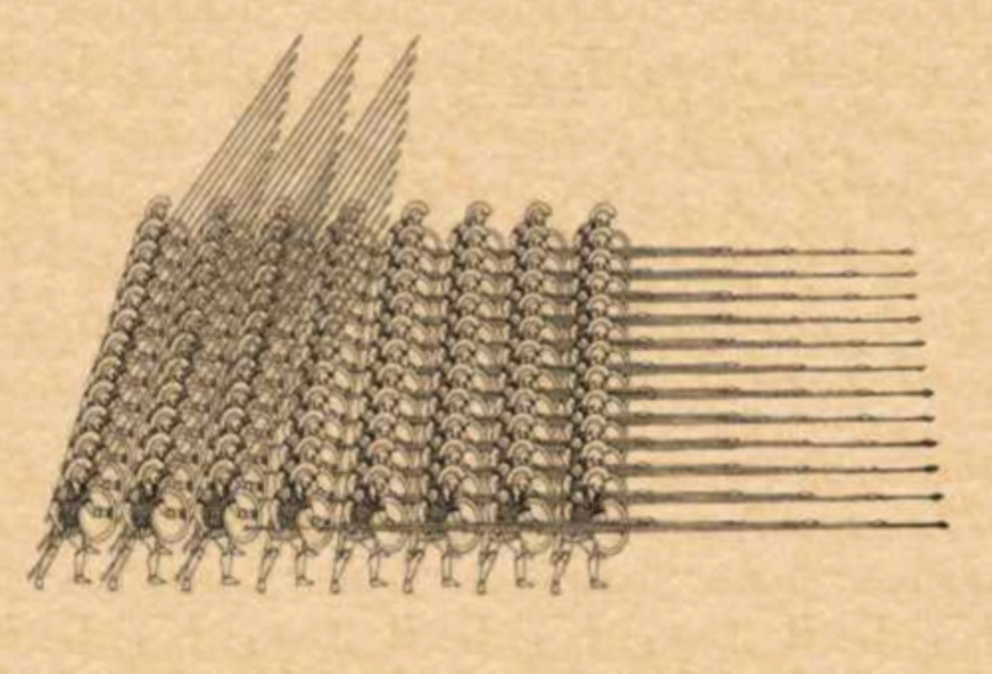 <p>a military formation of foot soldiers armed with spears and shields</p>