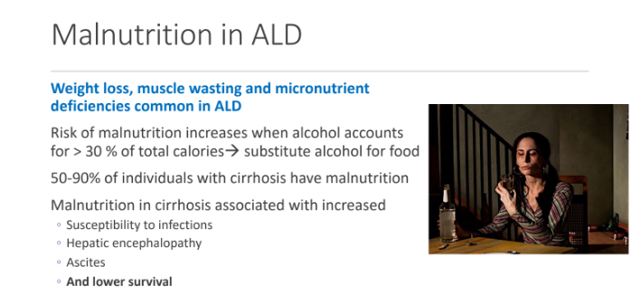 <ol><li><p>Susceptibility to infections</p></li><li><p> Hepatic encephalopathy</p></li><li><p>Ascites</p></li><li><p>And lower survival</p></li></ol><p></p>
