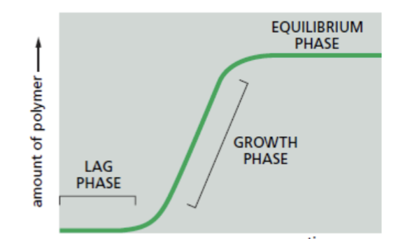 <p>pyrene actin assay quantifies this; the time course is that the assembly of a protein into a long helical polymer such as a cytoskeletal filament or bacterial flagellum typically shows the following time course</p>