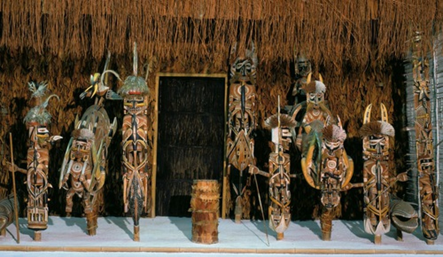 <p>Papua new guinea. wood, fiber, shell, pigment<br><br>Send the dead to the otherworld, (also could do initation rites)<br>OFten happens a while after death w/ multiple honorees. Colors (primary) indicate war/magic<br><br>Commissioned, not to be worn. REPRESENTS THE SOUL! not physical appearance. Anthropomorphic+zoomoprhic!!<br>Collaborative process in making the mask.<br>Dancers would accompany the malangan masks, after the ceremony the structure and mask are left to rot (TOO POWERFUL!)</p>