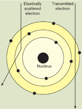 <p>No interactions between electrons and sample (no deflection from the original path) as electrons transverse the specimen.</p><ul><li><p>Thick specimin: dark (less transmitted)</p></li><li><p>Thin specimin: bright</p></li></ul><p></p>