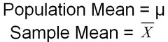 <p>use X̄ (x-bar) when you are describing the mean of a sample . . . use μ (mew) when you are describing the mean of a population (whole thing)</p>