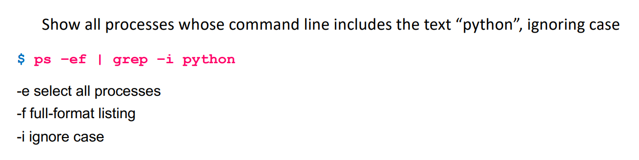 Process snapshot, gives snapshot of all processes running on the terminal. | is a pipe.