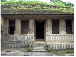 <p>Early Buddhist monasteries designed to shelter monks during the rainy season, featuring open courts and cells.</p>