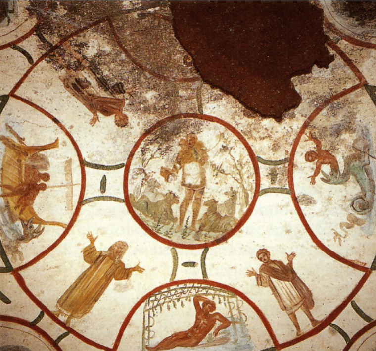 <p><span><span>The Good Shepherd, Jonah, orants, Catacomb of Saints Peter and Marcellinus, early 4th c. (4-2)</span></span></p>