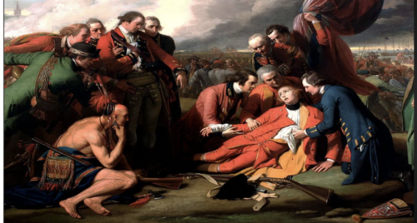 <p>General Wolfe is the guy in the red lying down</p><p>Founder of the academy</p><p>The Indian and French War</p><p>England</p><p>No blood</p><p>Changes Neoclassicism</p>