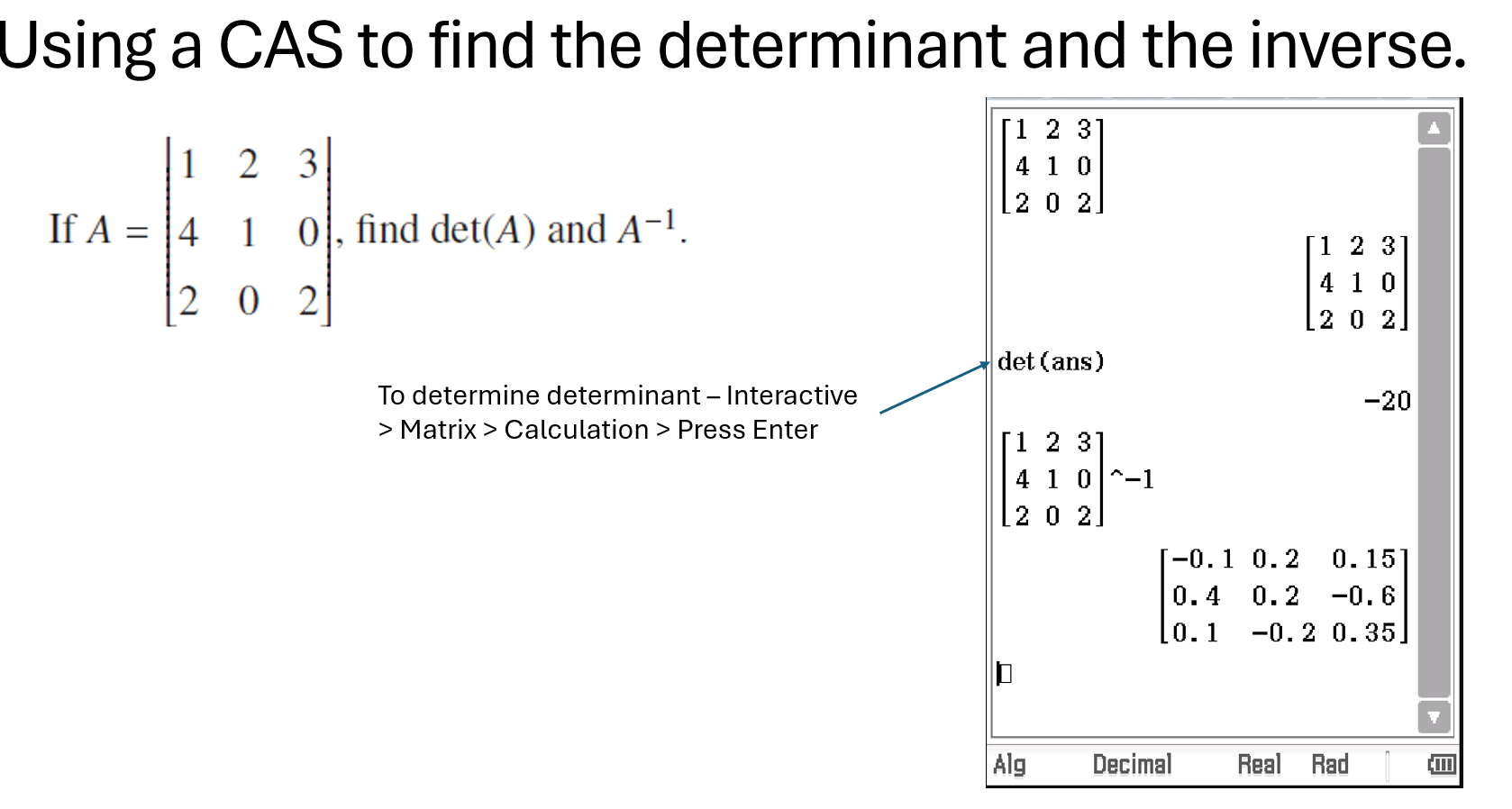 <ul><li><p>Only <strong>square matrices</strong> with <strong>det(A) ≠ 0</strong> have inverses</p></li><li><p>For A = [a  b  </p><p>             c  d]:</p></li><li><p>A⁻¹ = (1/det(A)) × [ d  -b  </p><p>                             -c   a ]</p></li></ul><ul><li><p>Steps:</p><ul><li><p>Find det(A) = ad - bc (must ≠ 0)</p></li><li><p><strong>Swap</strong> elements on main diagonal (a <span data-name="left_right_arrow" data-type="emoji">↔</span> d)</p></li><li><p><strong>Change signs</strong> of off-diagonal elements (b, c)</p></li><li><p>Multiply entire matrix by 1/det(A)</p></li></ul></li></ul><p></p>