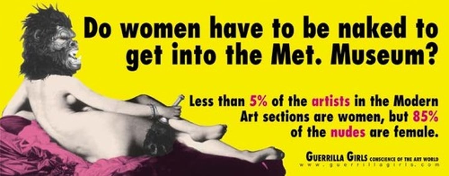 <p>feminist activist artists, formed middle 80's and is still active today, advocates for greater inclusion by the art world of art by women and people of color</p>
