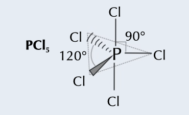 <p>5 bonding pairs, bonding angle of 120˚ and 90˚</p>