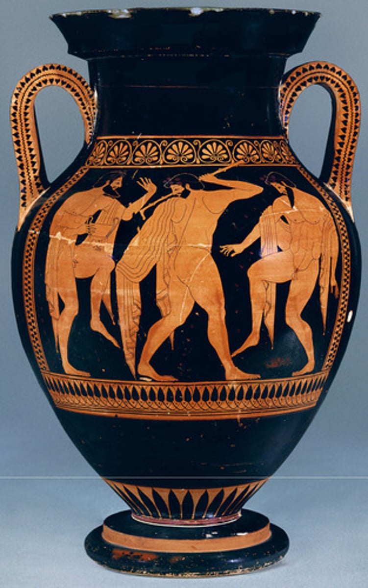 <p>1. Athenian red-figure amphora by Euthymides with a komos scene 510 BCE</p><p>2. dance at drinking parties</p>
