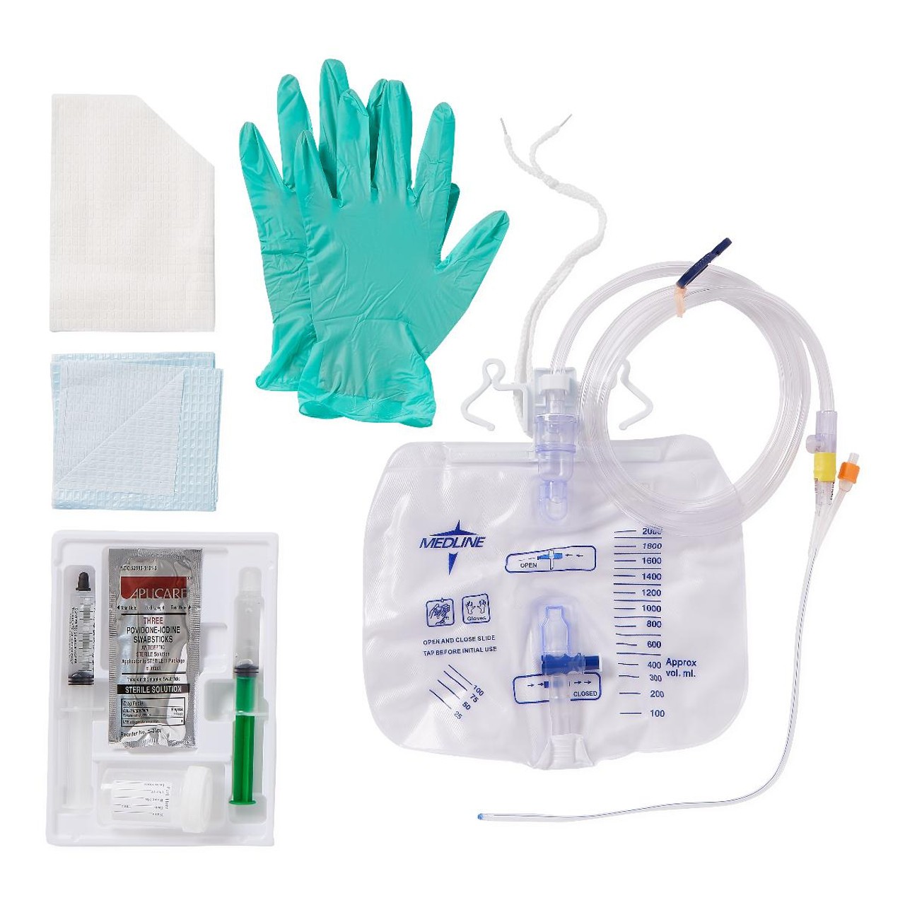 <p>Medical supplies used for inserting and maintaining Foley catheters, including collection bags and securement devices. </p>