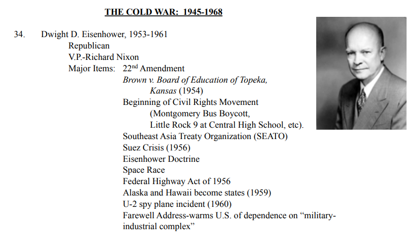 <p>THE COLD WAR: 1945-1968</p><ul><li><p>Interstate Highway System (1956): Eisenhower signed the Federal-Aid Highway Act, leading to the construction of the interstate highway system, promoting economic growth and national defense.</p></li></ul>