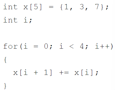 <p>What is the value found at index 4 in the array after the code segment below has been executed?<br>A) 11</p><p>B) 0</p><p>C) 22</p><p>D) 10</p><p>E) None of the other values provided are correct</p>
