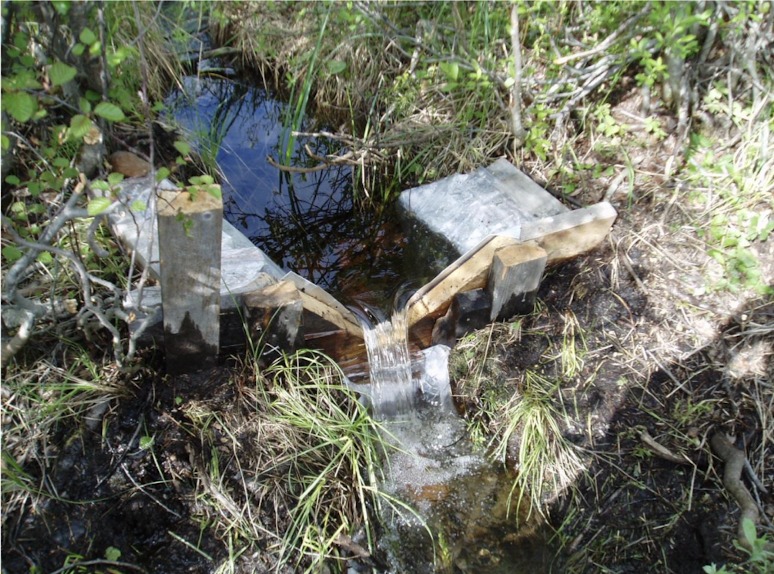 <p>discharge known from stage (water level) behind compared to discharge at the level of notch</p><p>compute how much is actually going over, Q</p><p>another measure of streamflow</p>
