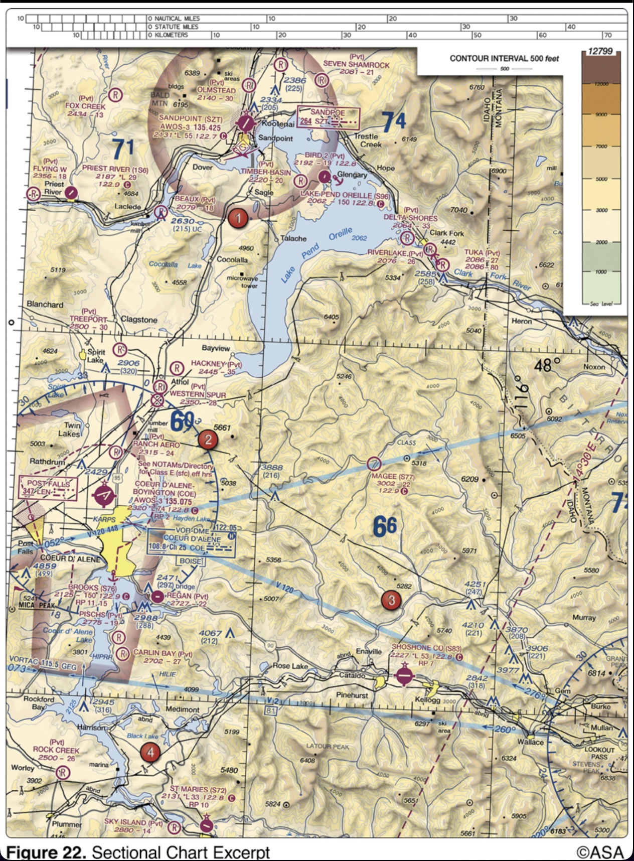 <p>(Refer to Figure 22, area 2; and Figure 31.) At Coeur D'Alene, which frequency should be used as a Common Traffic Advisory Frequency (CTAF) to self-announce position and intentions?</p>