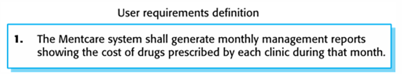 <p>Statements in natural language plus diagrams of services that the system provides and its operation constraints<br><br>Written for customers</p>