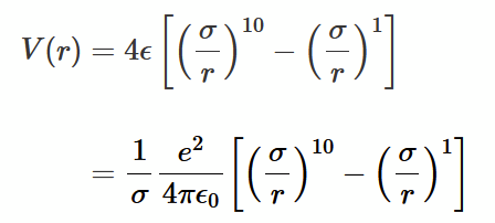 <p>for repulsive term, assume q = 10, so we use 1-10 potential to desribe an ionic bond. Also use the L-J expression for attractive potential.</p>