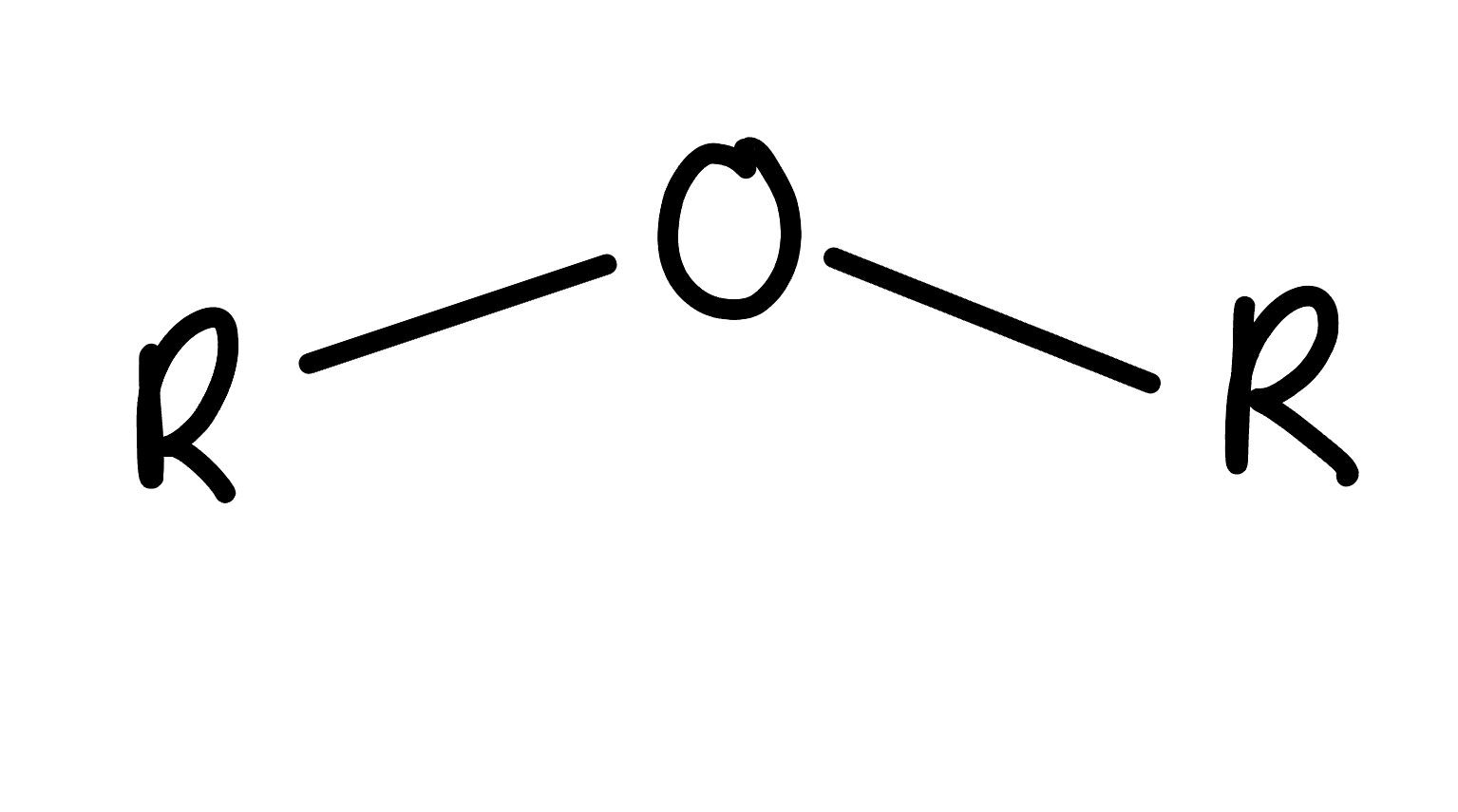 <p>single O in middle attached to two r groups</p>