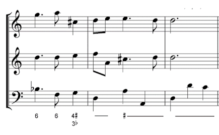 <p>a part of the music; can be the melody, the harmony, a rhythmic idea</p>