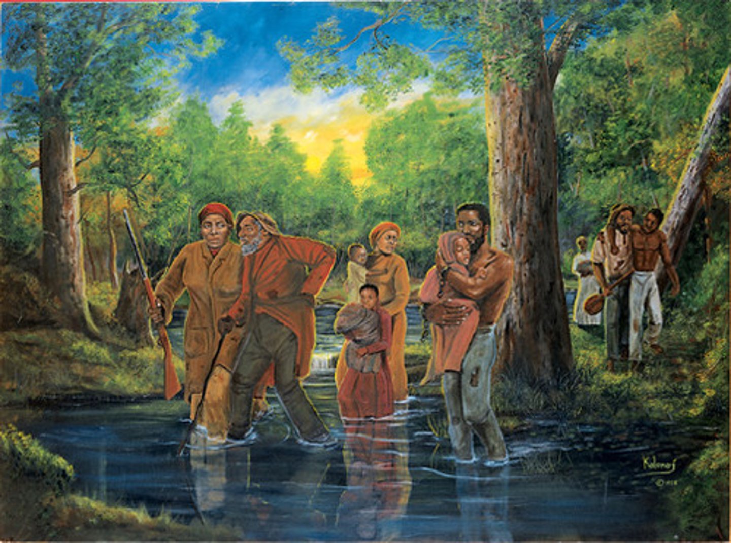 <p>a system of secret routes used by escaping enslaved people to reach freedom in the North or in Canada (not a real railroad!)</p>