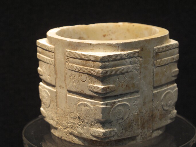 <p>Jade Cong. Liangzhu, China. 3300-2200 BCE. Carved Jade. </p>