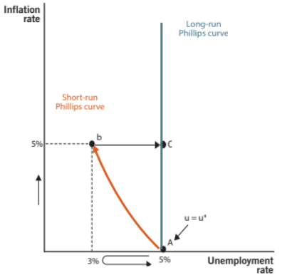<p>vertical line, as all prices have adjusted and the effects of monetary policy will wear off, unemployment rates will return to its normal level</p>