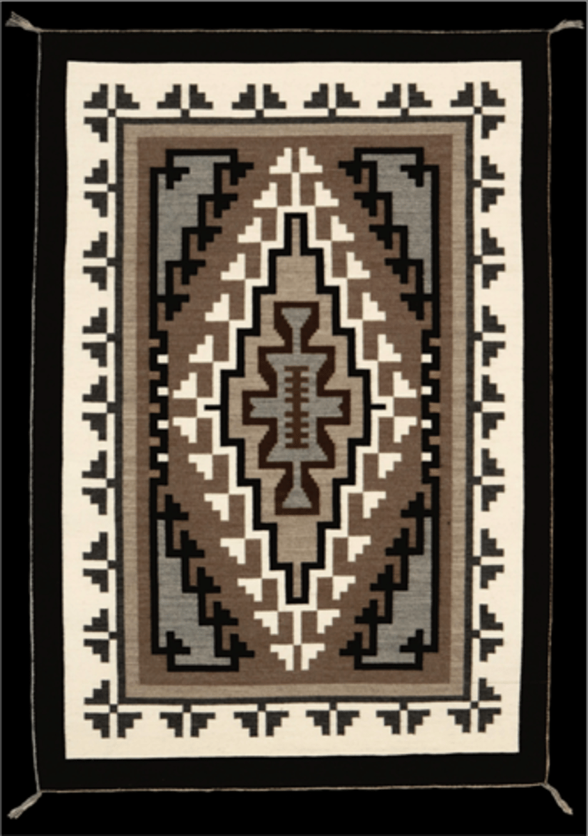 <p>Colorful hand-woven rugs (Navajo) of wool in the Indian reservations of the southwest. The weave is flat and patterns are primitive geometric patterns, stripes and borders.</p>