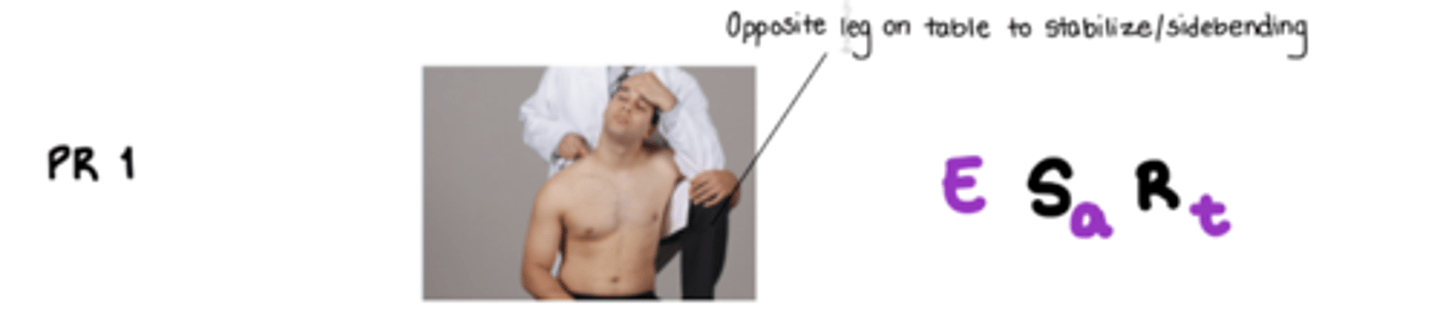 <p>PIE is OP</p><ul><li><p>posterior</p></li><li><p>I = 1</p></li><li><p>E = E Sa Rt</p></li><li><p>OP = use opposite leg for stabilizing</p></li></ul><p>E Sa Rt</p><p>*inhalation</p>
