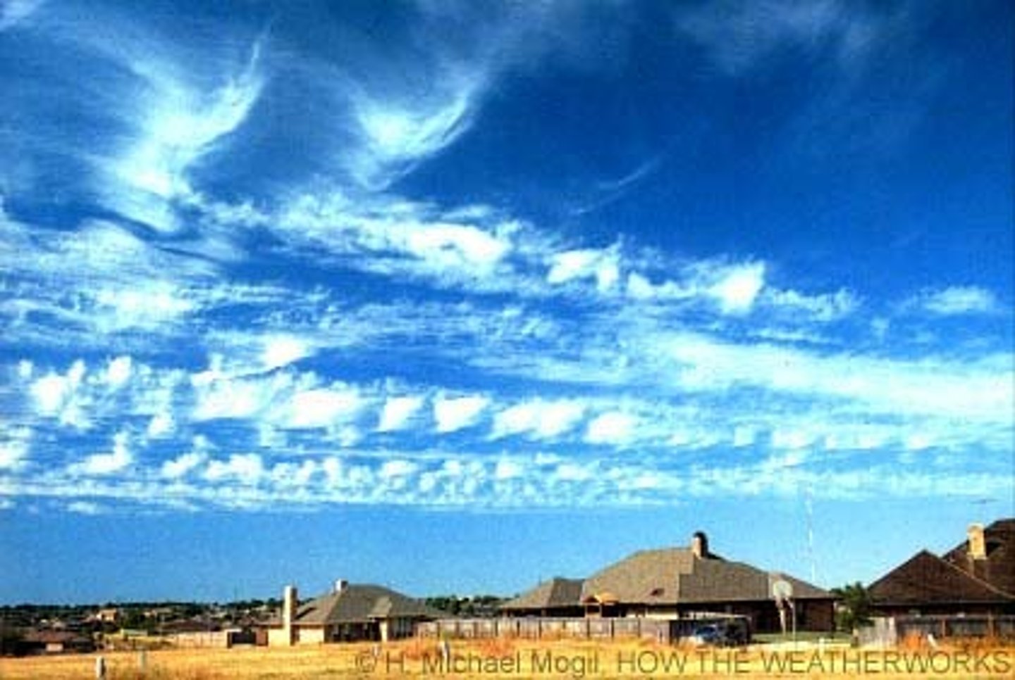 <p>feathery clouds. fair weather. often indicate that rain or snow will fall soon.</p>