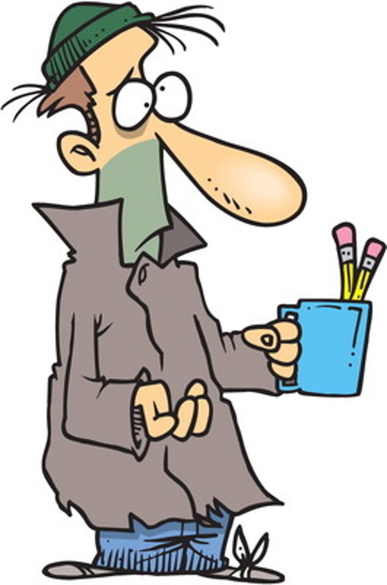 <p>without money, food and the other things necessary for life</p>