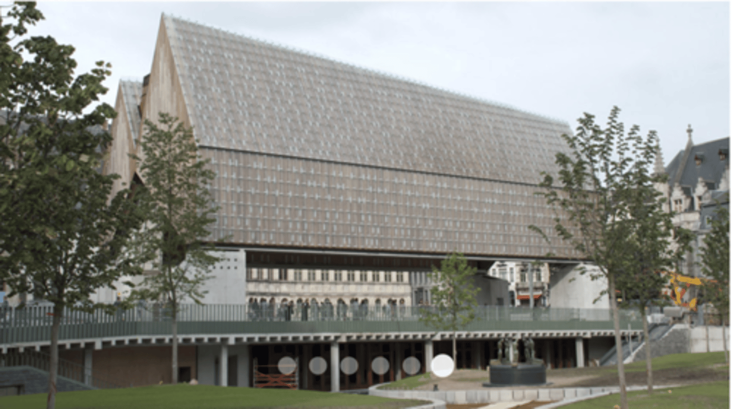 <p>VLOEREN</p><p>- vloer tussen horeca en stadshal (uitzonderlijk)</p><p>- vloer met balken en kolommen + secundaire balken</p>