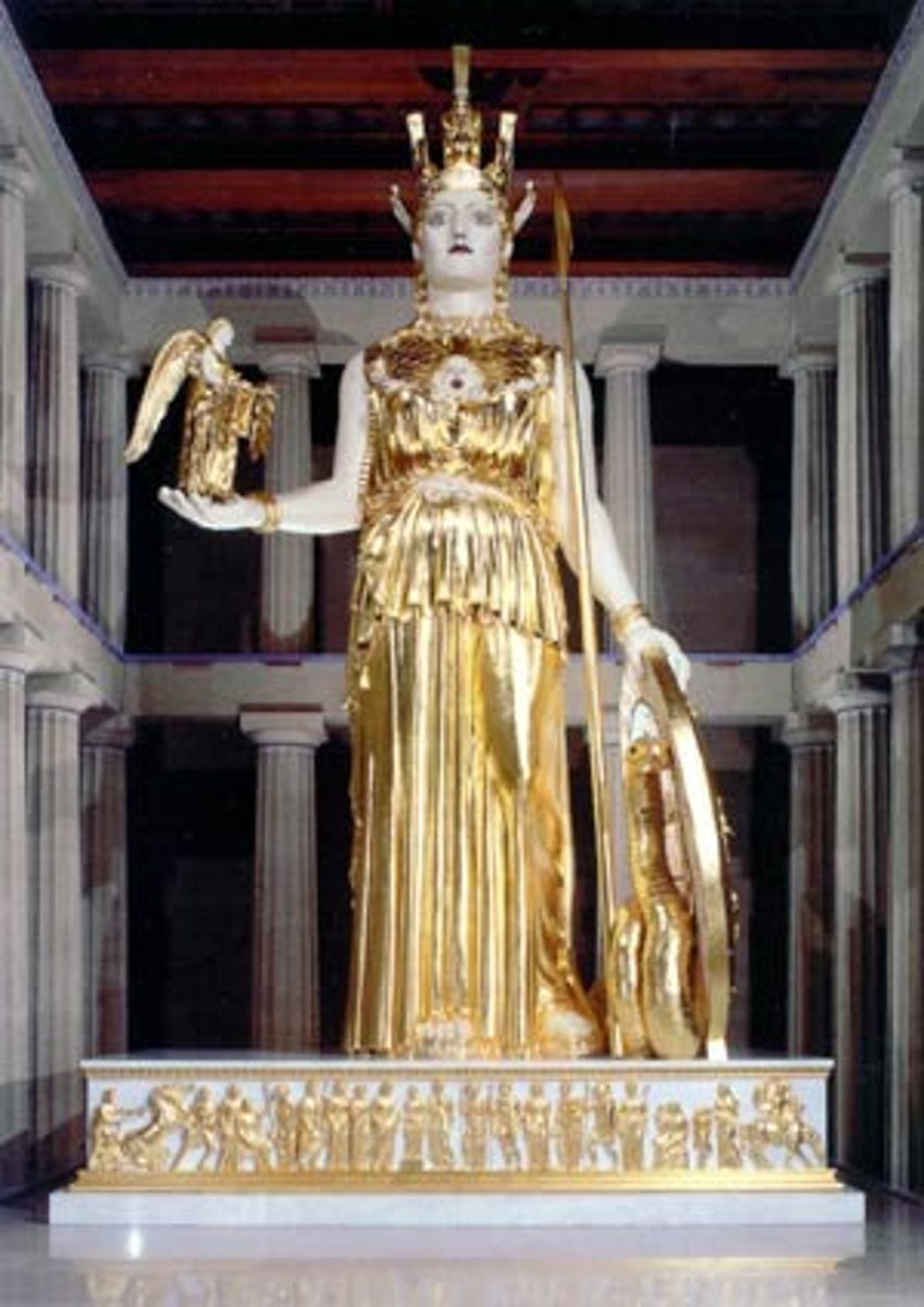 <p>cult statue made by Phidias located in the cella of the Parthenon. It was about 40 feet tall.</p>