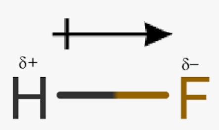 <p>Shows which element pulls under (more electronegative).</p>