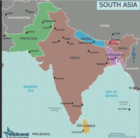 <p>A region in Asia that includes countries like India, Pakistan, Bangladesh, Nepal, </p>