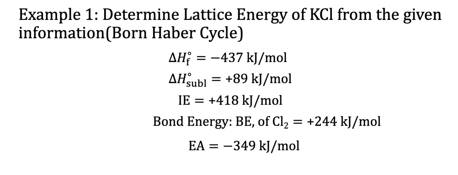 <p>Example 1: Lattice Energy (Born Haber Cycle)</p>