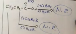 <p>You cannot do NaBH4 with H3O+ step 2 or the grinyar R reagants. The R ones dont work well with acids. No reaction would occur.</p>