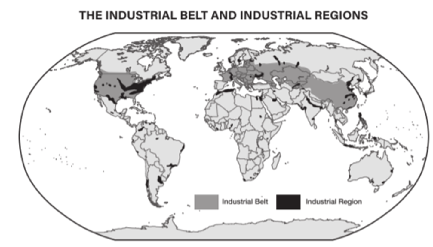 <p>Stretched across the midlatitudes of the Northern Hemisphere. It included the northeastern and midwestern United States, much of Europe, Part of Russia, and Japan. Most industrialized regions were found in this area.</p>
