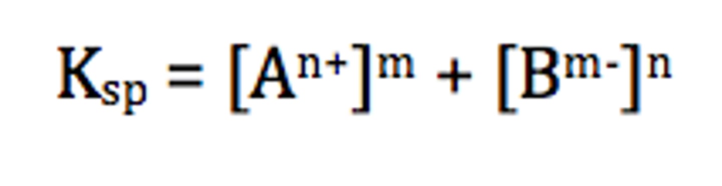 <p>the constant for the equilibrium expression representing the dissolving of an ionic solid in water. as Ksp increases, solubility increases</p>