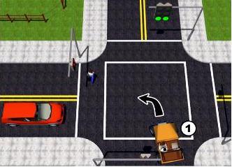 <p><strong>You are in car number 1 turning left when the light turns green. You should:</strong></p>