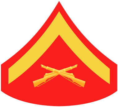 <p>E-3: 1 Chevron, Crossed Rifles</p>
