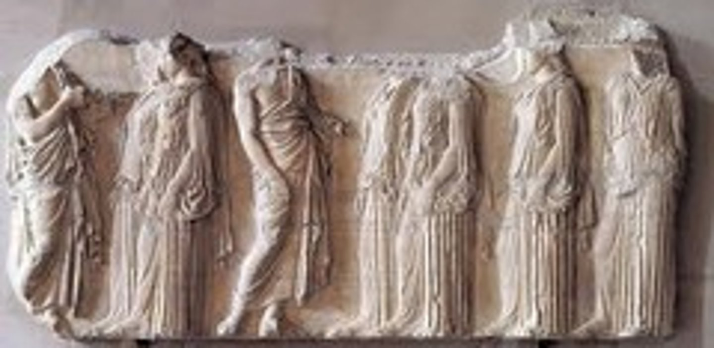 <p>Describe the East Frieze: Maidens</p>
