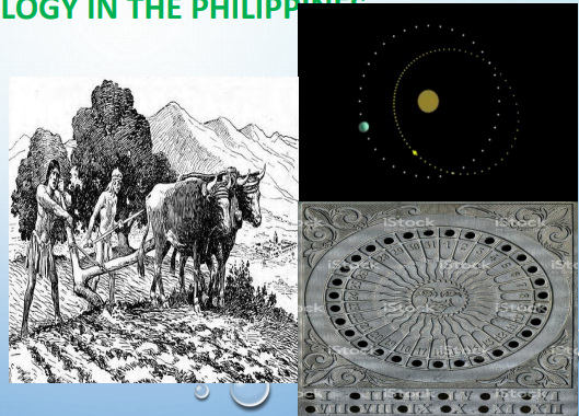 <ol><li><p>Plowing using Oxen</p></li><li><p>Heliocentric Model of the Solar System</p></li><li><p>Ancient Calendar</p></li></ol><p></p>