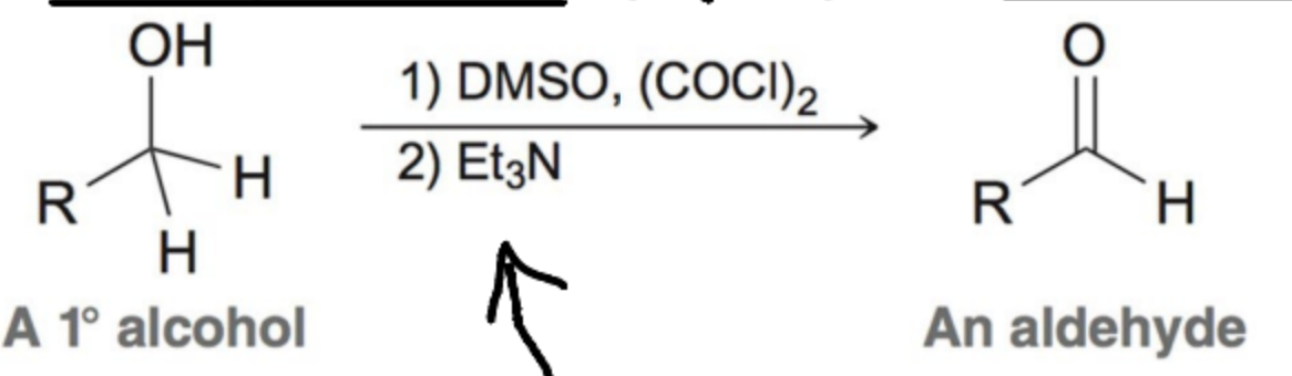 <p>Dimethyl sulfoxide (DMSO) and oxalyl chloride form the active oxidant</p>