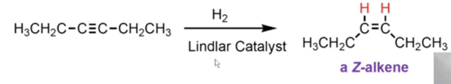 <p>you convert the alkyne into a Z-alkene (Z same side)</p>