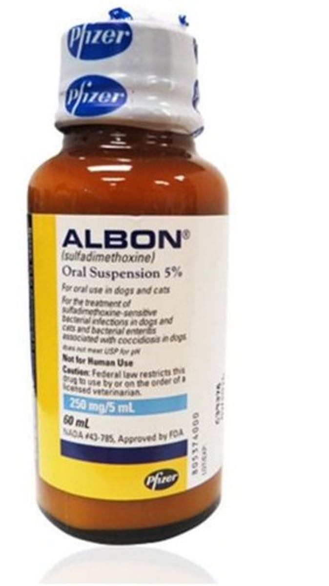 <p>sulfadimethoxine (Albon)</p><p>Coccidia tx</p>