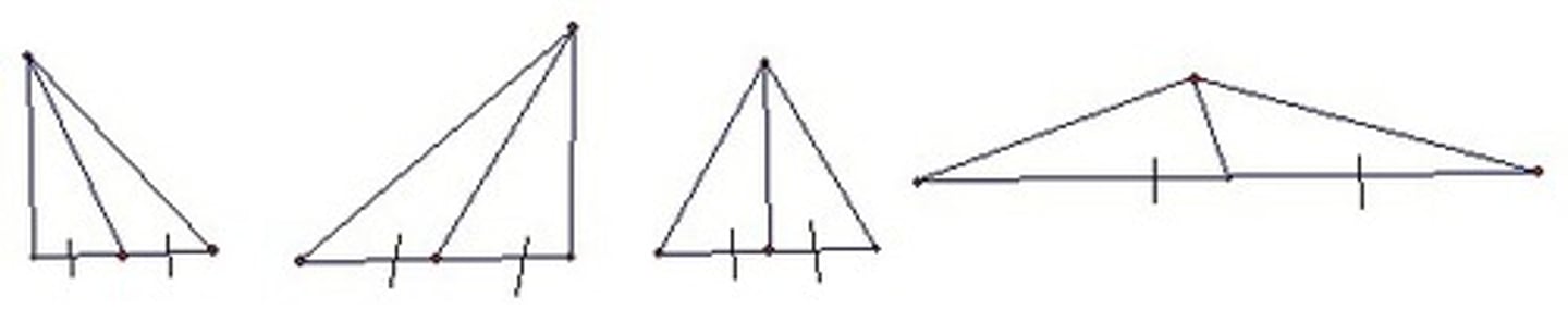 <p>A segment who connects the vertex to the opposite side's midpoint. Medians from base angles of an isosceles triangle are congruent.</p>