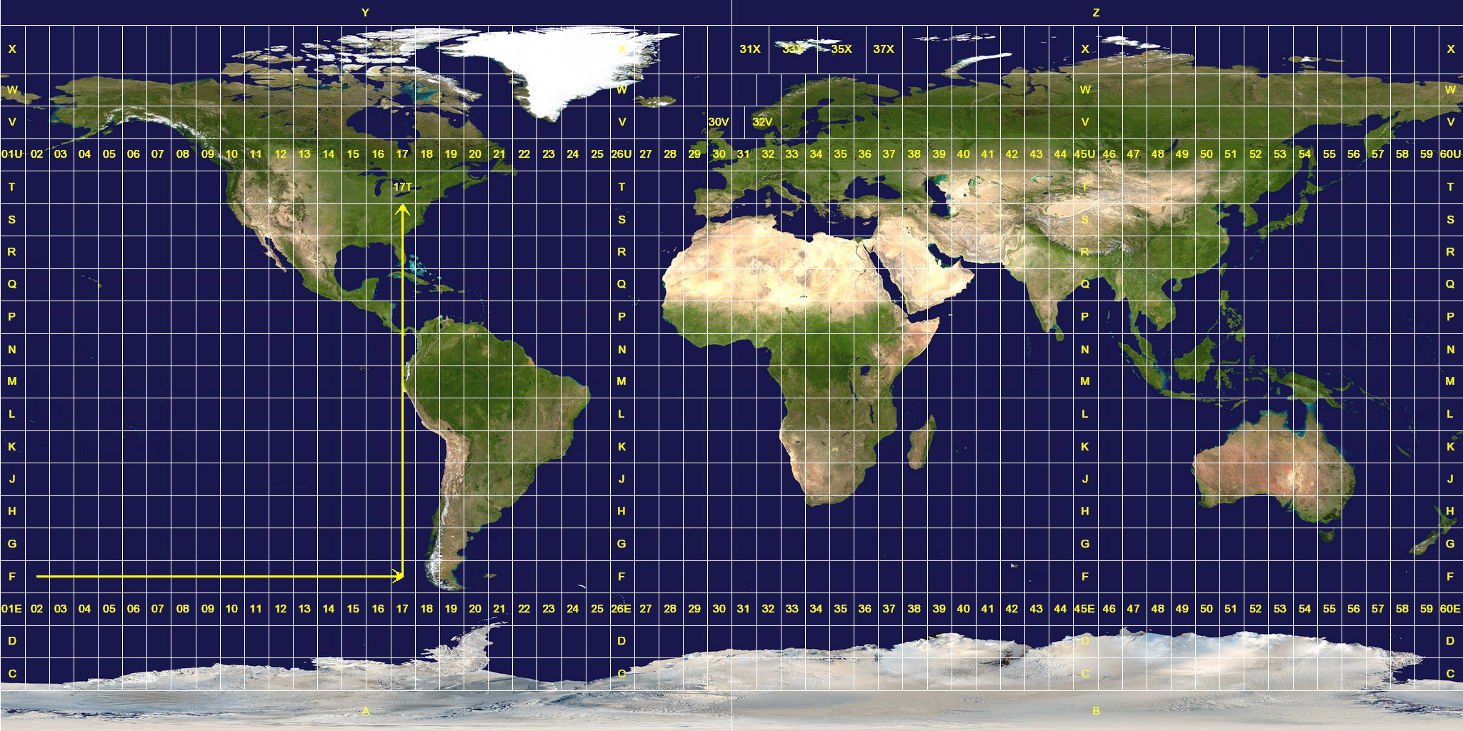 <p>one of the 60 divisions of the world set up by the UTM system, each zone being 6 degrees of longitude wide</p>