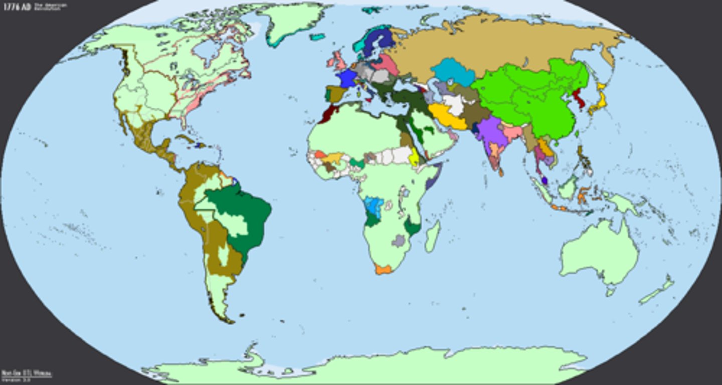 <p># of states (countries) recognized in 1776 when the US became a country</p>