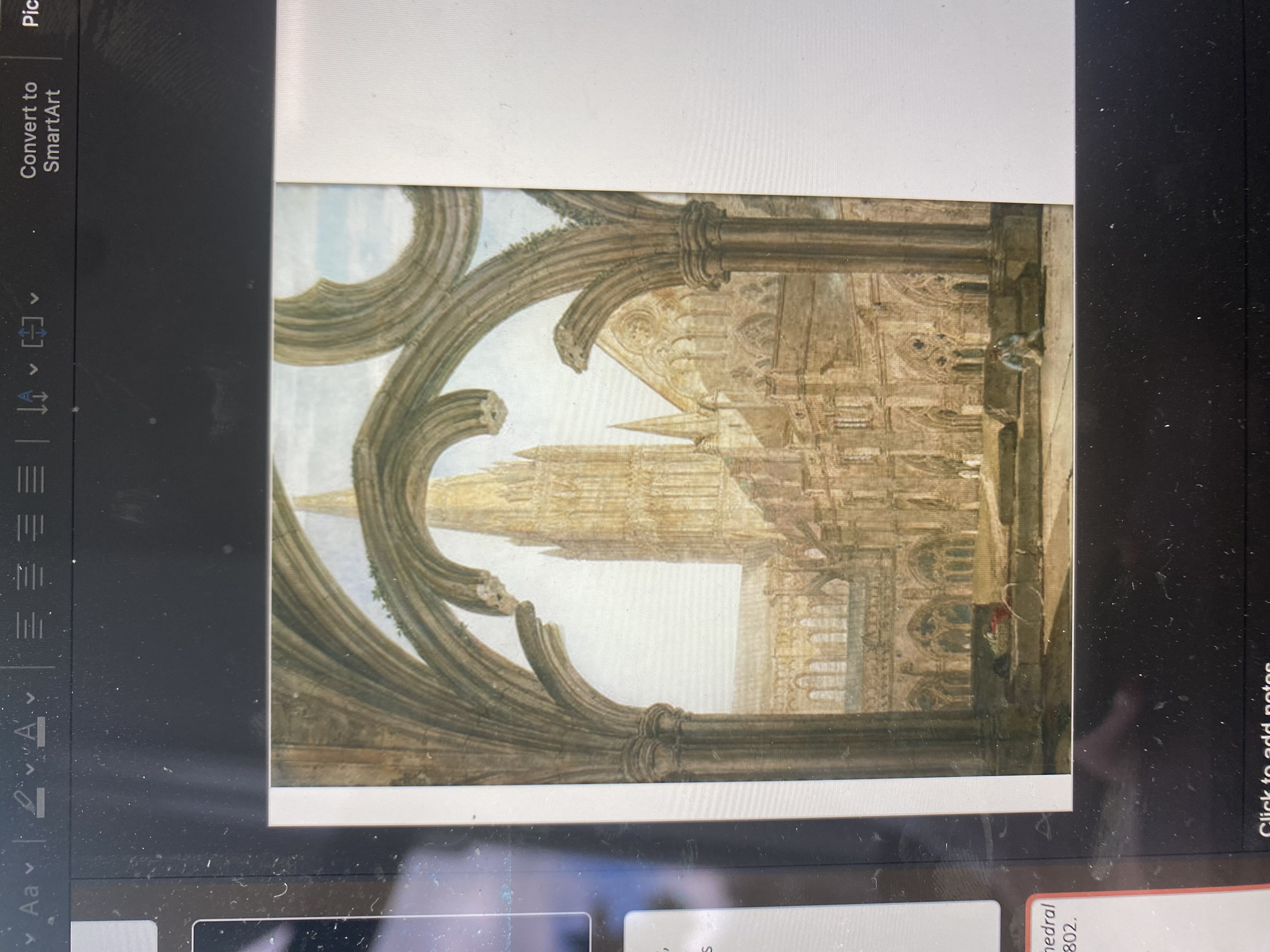 <p><span>J.M.W. Turner, Salisbury Cathedral Seen from the Cloister, ca. 1802. Watercolor, 26.5 x 19’’. Topographical painting<br>Chiaroscuro</span></p>