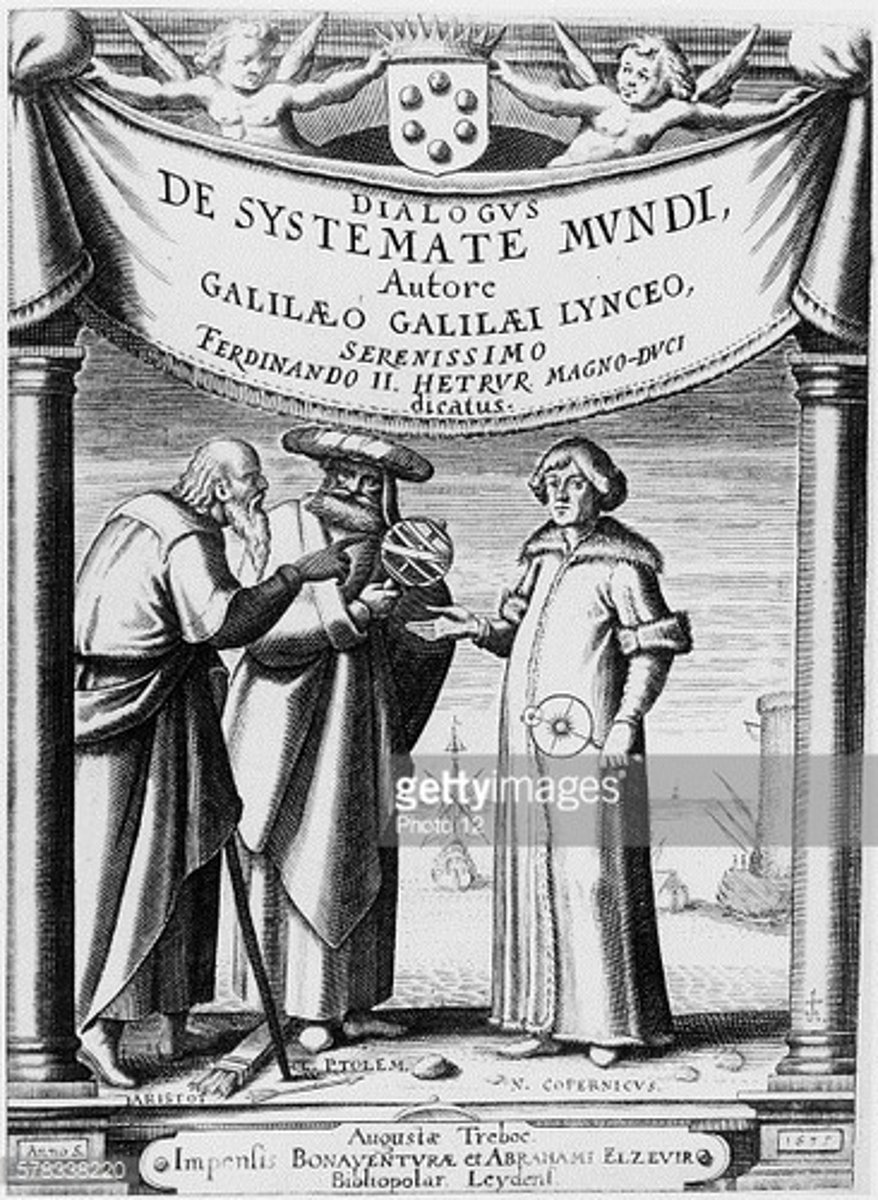 <p>A book published in 1632 by Galileo where he continued to push against the teachings of the church. It was not his first book advancing the idea that the church's teachings were wrong about how the solar system operated, but it was written in Italian, not Latin, making it widely available to the public. The Church would bring him up on charges and place him on house arrest for the rest of his life.</p>
